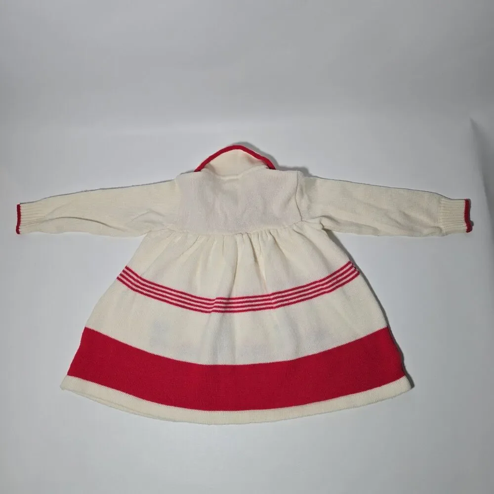 Vtg Nann Knits 24 Months White & Red Soft Girls Sweater Dress With Blue Bears
